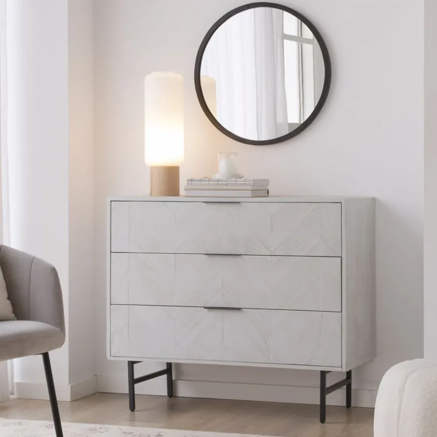 Banak Enzo Commode en bois massif et métal couleur blanc wild