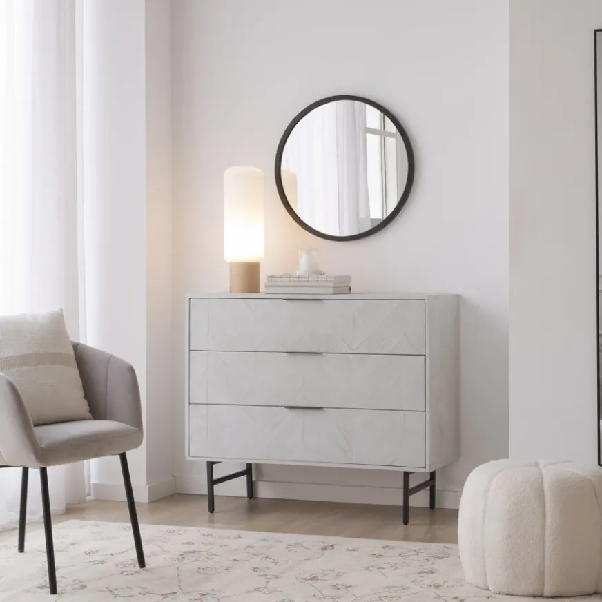 Banak Enzo Commode en bois massif et métal couleur blanc wild