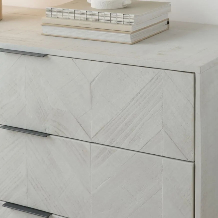 Banak Enzo Commode en bois massif et métal couleur blanc wild