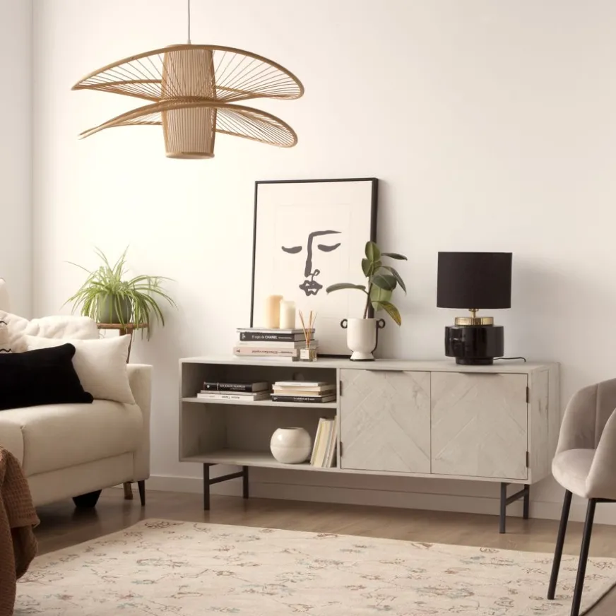 Banak Enzo Meuble tv en bois massif et métal couleur blanc wild