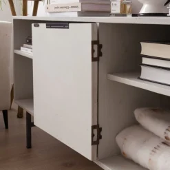 Banak Enzo Meuble tv en bois massif et métal couleur blanc wild