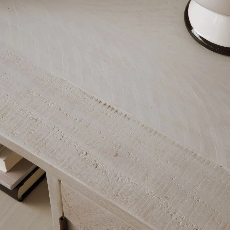 Banak Enzo Meuble tv en bois massif et métal couleur blanc wild