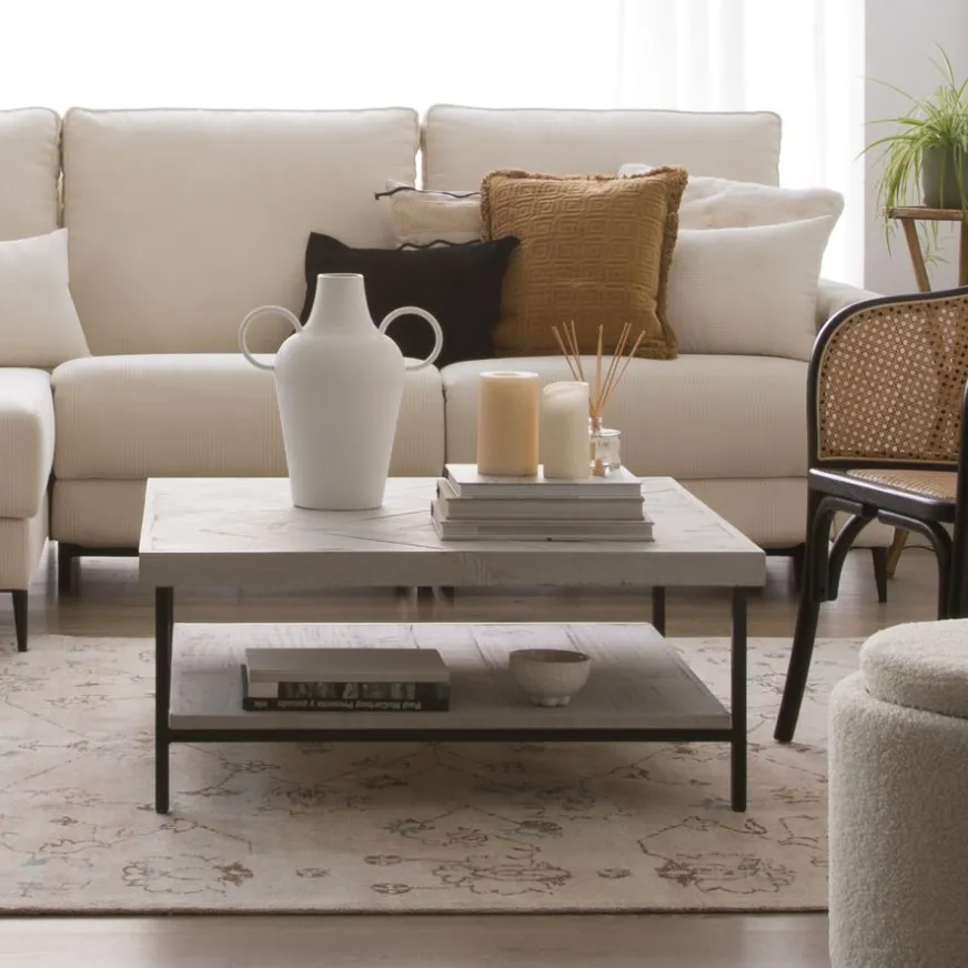 Banak Enzo Table basse en bois massif et métal couleur blanc wild