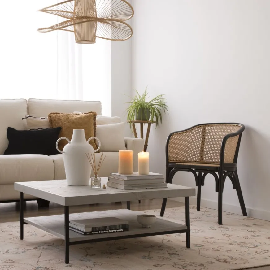 Banak Enzo Table basse en bois massif et métal couleur blanc wild