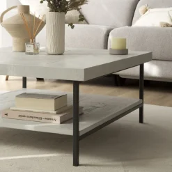 Banak Enzo Table basse en bois massif et métal couleur blanc wild