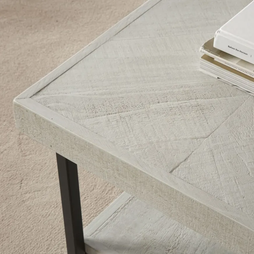 Banak Enzo Table basse en bois massif et métal couleur blanc wild
