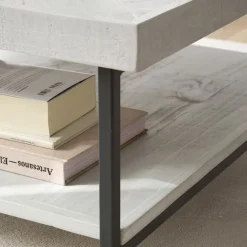 Banak Enzo Table basse en bois massif et métal couleur blanc wild