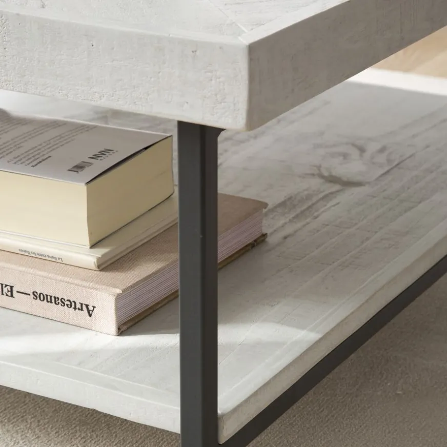 Banak Enzo Table basse en bois massif et métal couleur blanc wild