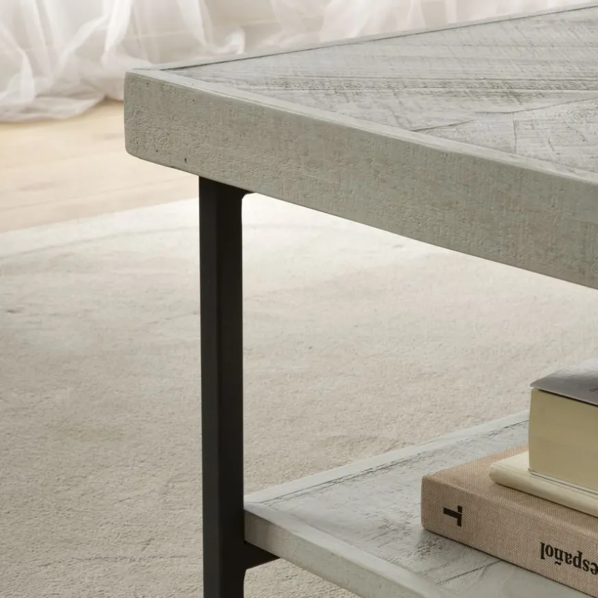 Banak Enzo Table basse en bois massif et métal couleur blanc wild