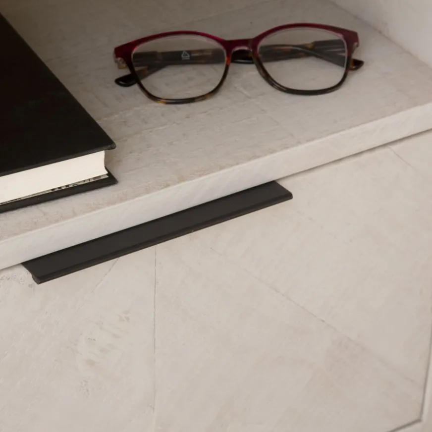 Banak Enzo Table de nuit en bois massif et métal couleur blanc wild