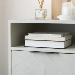 Banak Enzo Table de nuit en bois massif et métal couleur blanc wild