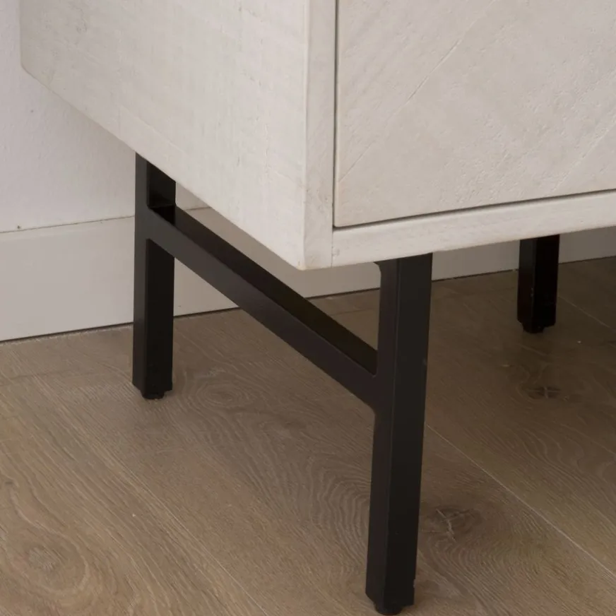 Banak Enzo Table de nuit en bois massif et métal couleur blanc wild