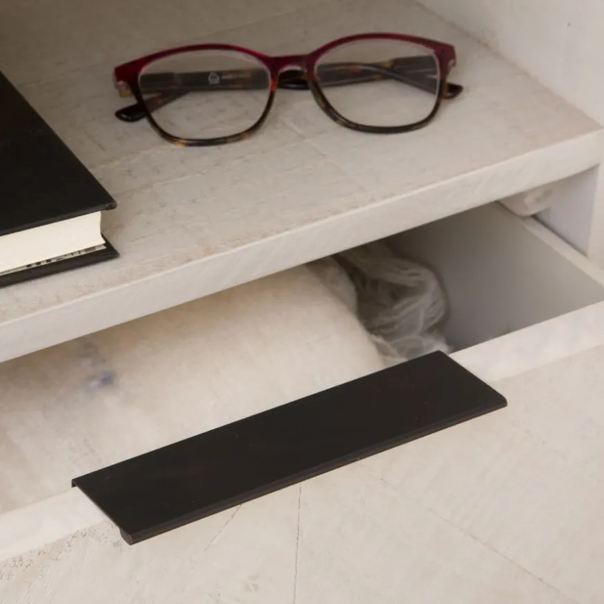 Banak Enzo Table de nuit en bois massif et métal couleur blanc wild