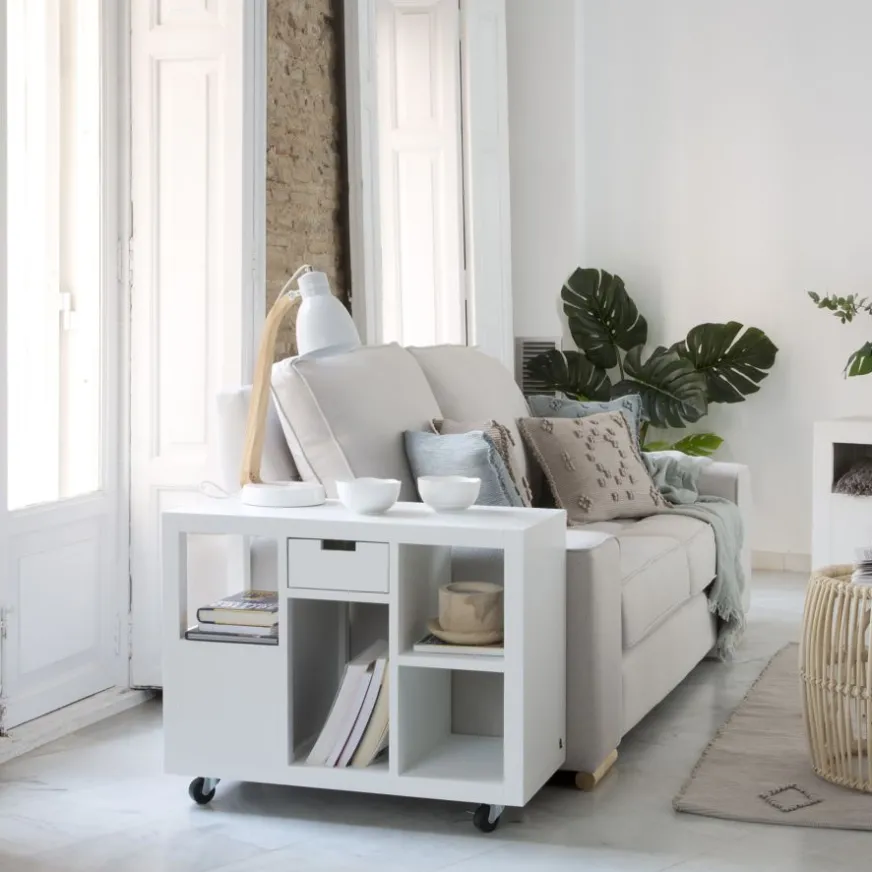 Banak Evoiss Meuble d'appoint à roulettes laqué en blanc