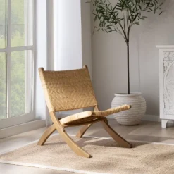 Banak Ezza Fauteuil en bois massif et rotin couleur naturel