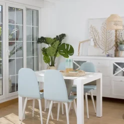 Banak Gael Table à manger rectangulaire extensible 120/170 en bois laqué blanc