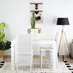 Banak Gael Table à manger rectangulaire extensible 120/170 en bois laqué blanc