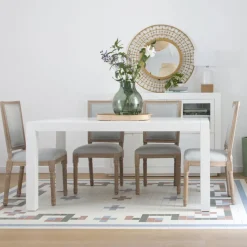 Banak Gael Table à manger rectangulaire extensible 140/190 en bois laqué blanc