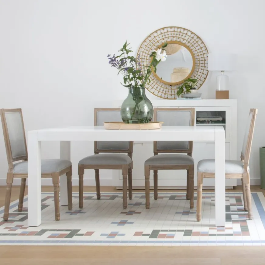 Banak Gael Table à manger rectangulaire extensible 140/190 en bois laqué blanc