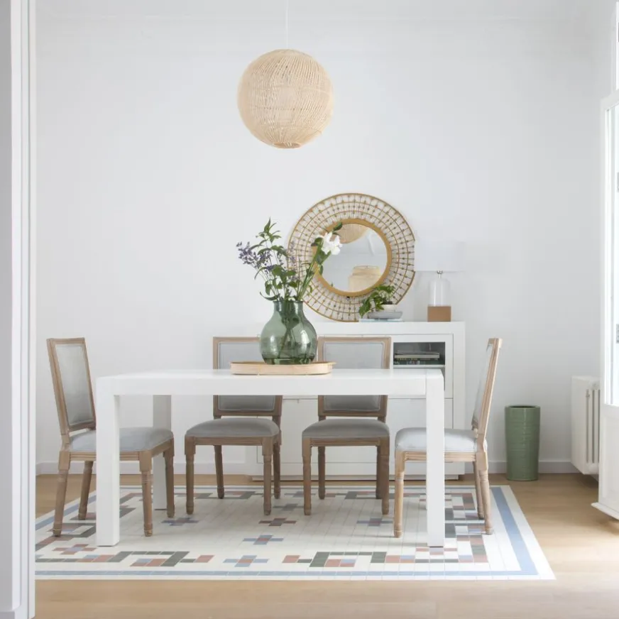 Banak Gael Table à manger rectangulaire extensible 140/190 en bois laqué blanc