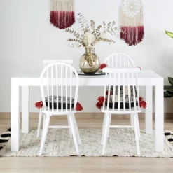 Banak Gael Table à manger rectangulaire extensible 140/190 en bois laqué blanc