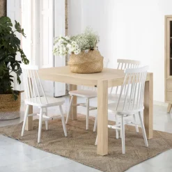 Banak Gael Table à manger extensible rectangulaire 160/210 en bois couleur naturelle