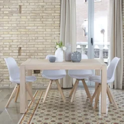 Banak Gael Table à manger extensible rectangulaire 140/190 en bois couleur naturelle