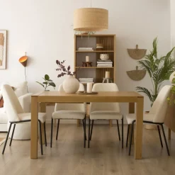 Banak Gael Table à manger extensible rectangulaire 140/190 en bois massif de chêne