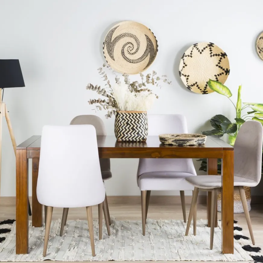 Banak Gael Table à manger rectangulaire extensible 160/210 en bois massif de couleur teck