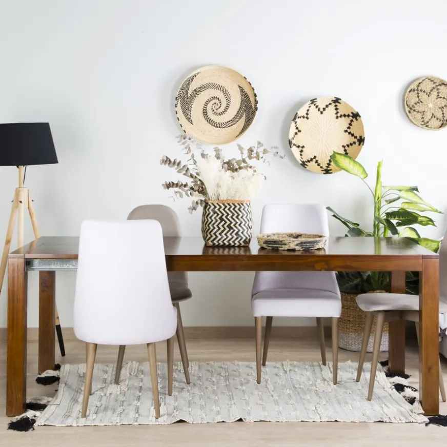 Banak Gael Table à manger rectangulaire extensible 160/210 en bois massif de couleur teck