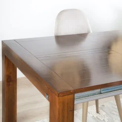 Banak Gael Table à manger rectangulaire extensible 160/210 en bois massif de couleur teck