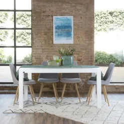 Banak Gael Table à manger rectangulaire extensible 160/210 en bois laqué blanc