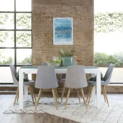 Banak Gael Table à manger rectangulaire extensible 160/210 en bois laqué blanc