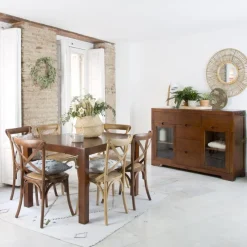 Banak Gael Table à manger rectangulaire extensible 140/190 en bois massif de couleur teck