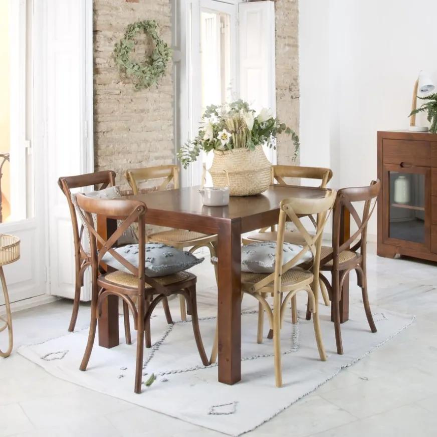 Banak Gael Table à manger rectangulaire extensible 140/190 en bois massif de couleur teck