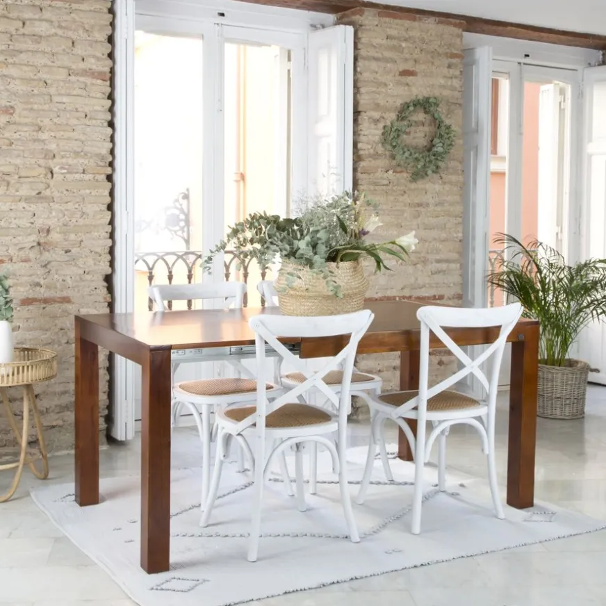 Banak Gael Table à manger rectangulaire extensible 140/190 en bois massif de couleur teck