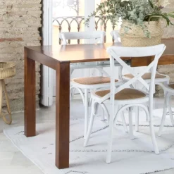 Banak Gael Table à manger rectangulaire extensible 140/190 en bois massif de couleur teck