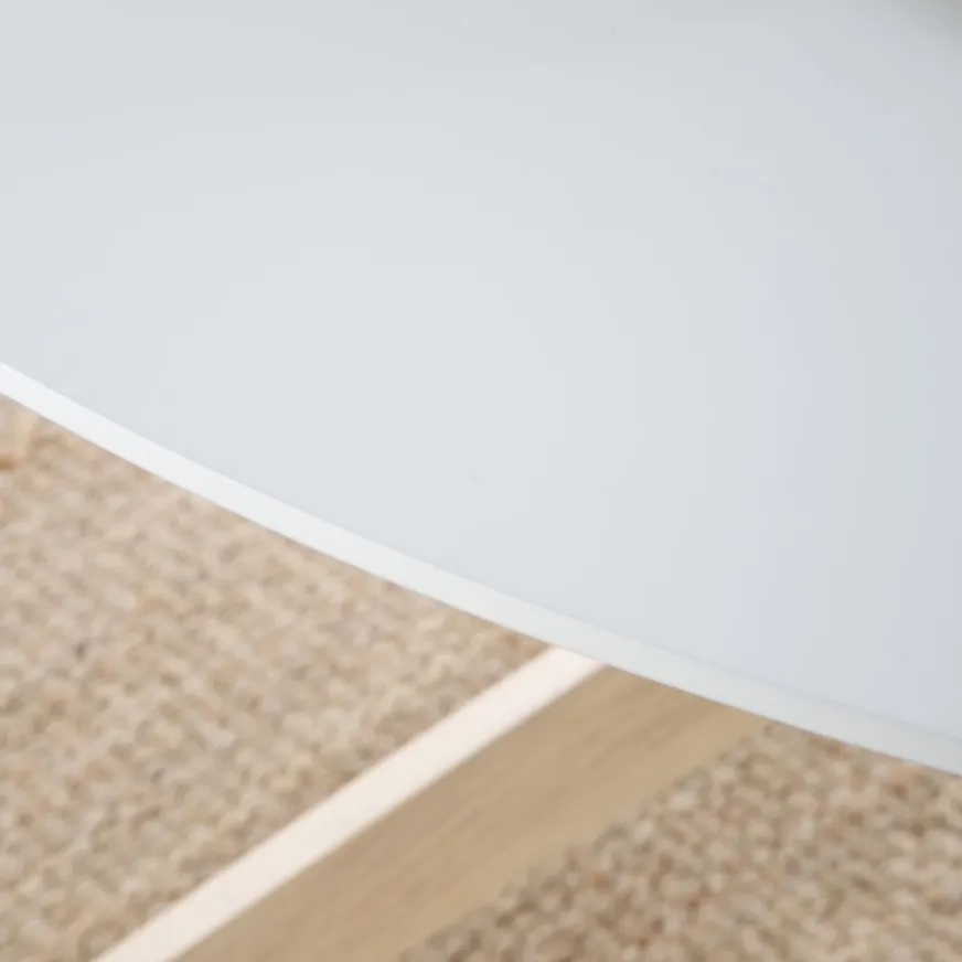 Banak Gales Mesa de comedor redonda de madera color blanco y natural