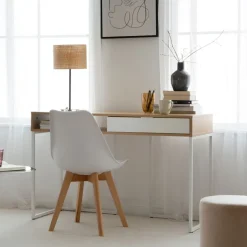 Banak Gauguin Bureau en chêne light et métal blanc avec tiroir