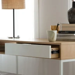 Banak Gauguin Bureau en ch&ecirc;ne light et métal blanc avec tiroir