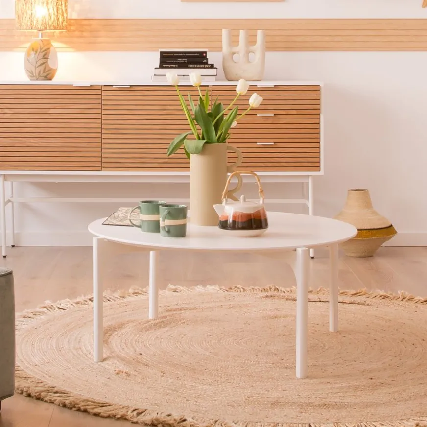 Banak Hans Table basse en bois laqué blanc grand