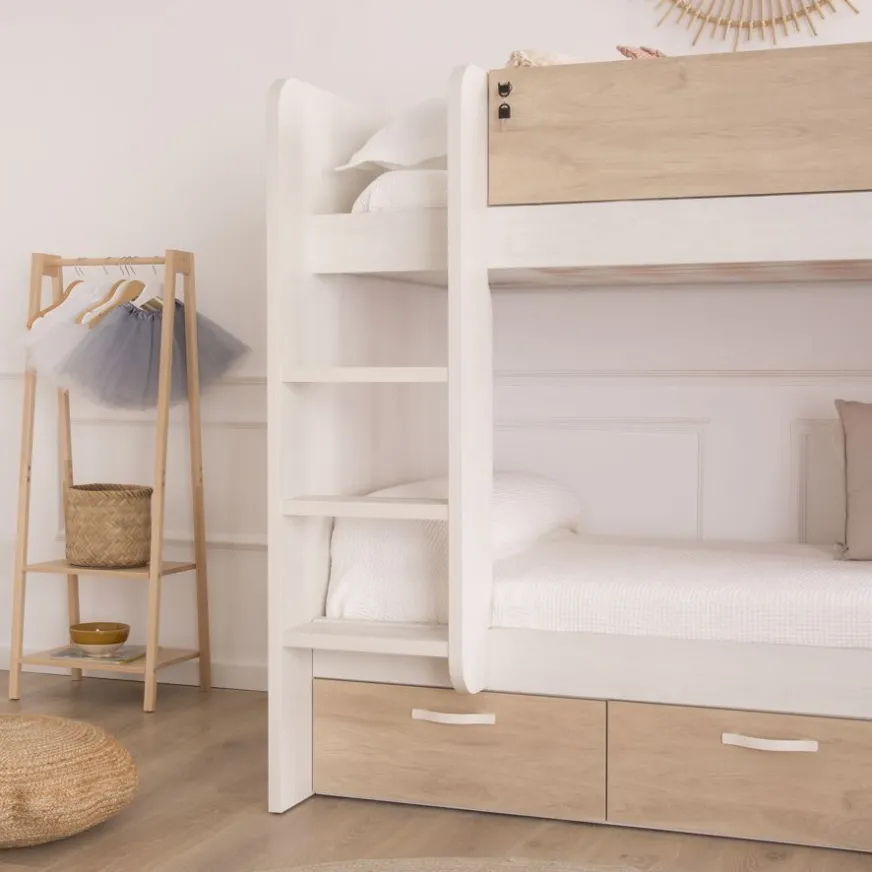Enfant Banak Hansel Lit avec tiroirs pour matelas de 90x190 avec échelle à gauche