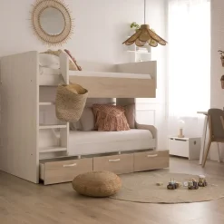 Enfant Banak Hansel Lit avec tiroirs pour matelas de 90x190 avec échelle à gauche