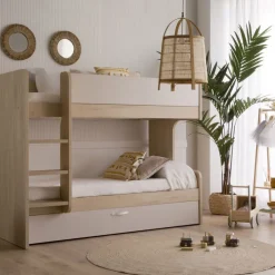 Enfant Banak Hansel Lit superposé avec lit gigogne pour matelas de 90x190 avec échelle à gauche