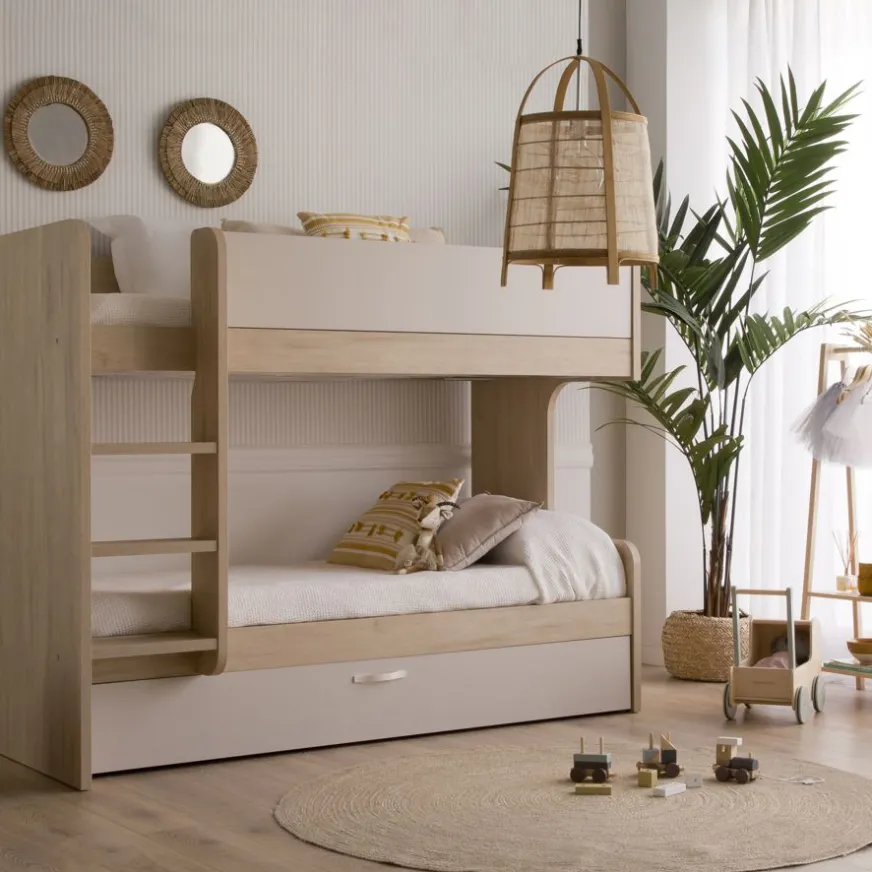 Enfant Banak Hansel Lit superposé avec lit gigogne pour matelas de 90x190 avec échelle à gauche