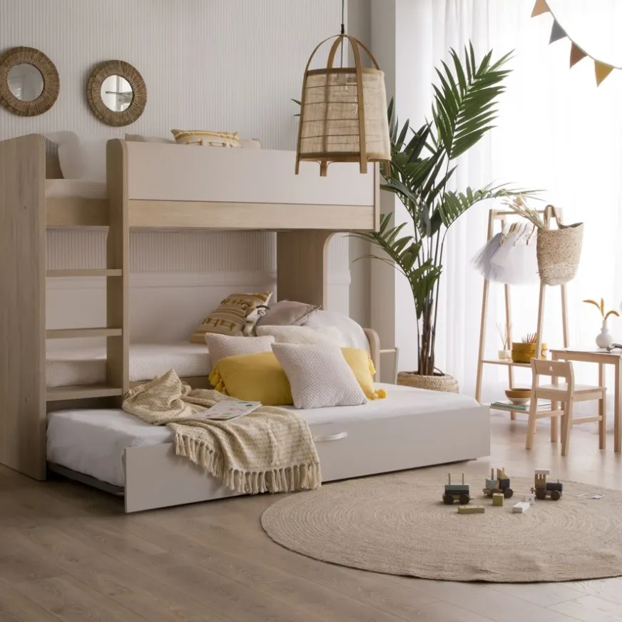 Enfant Banak Hansel Lit superposé avec lit gigogne pour matelas de 90x190 avec échelle à gauche