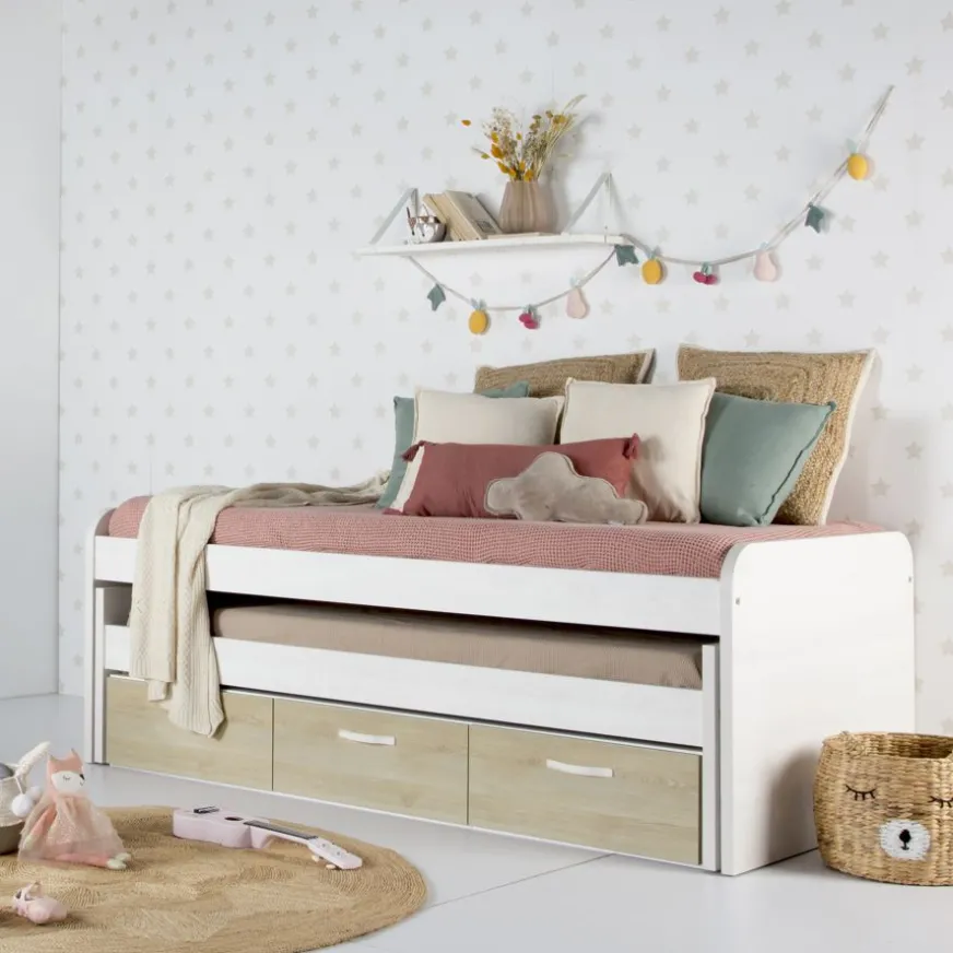 Enfant Banak Hansel Lit superposé avec tiroirs pour matelas de 90