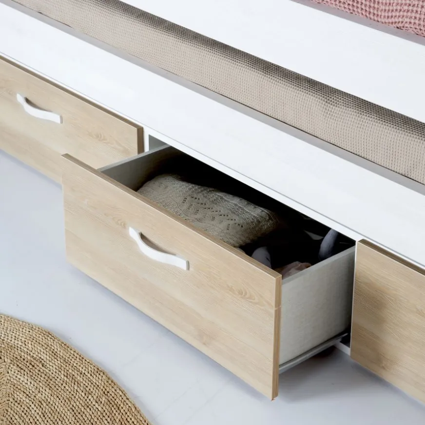 Enfant Banak Hansel Lit superposé avec tiroirs pour matelas de 90