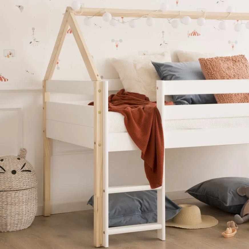 Enfant Banak Haus Cama alta con tobogán para colchón de 90x190 lacada en blanco y natural