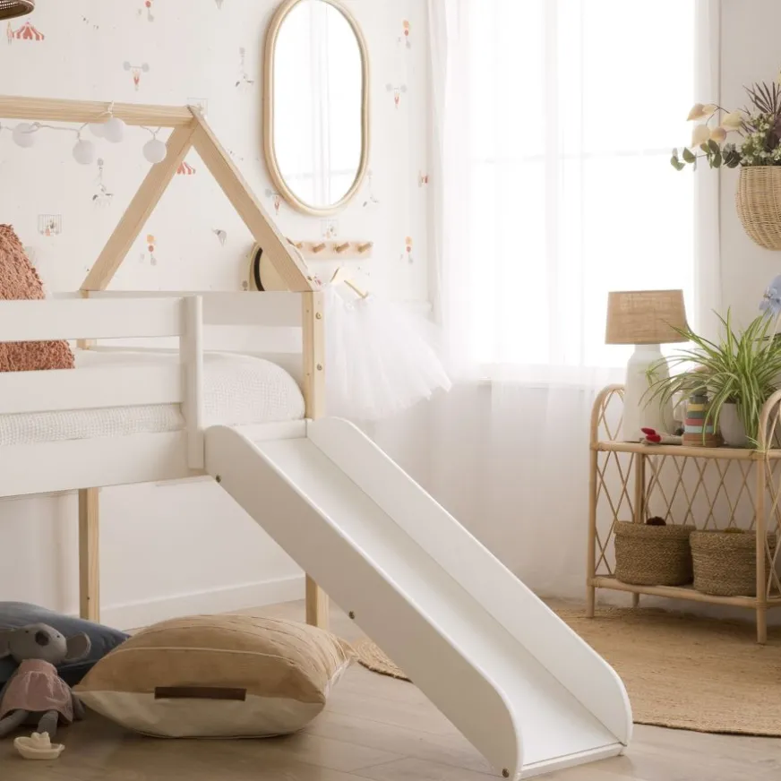Enfant Banak Haus Cama alta con tobogán para colchón de 90x190 lacada en blanco y natural